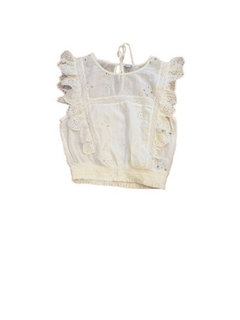 Aerie White Eyelet Ruffle cropped cotton voile top S